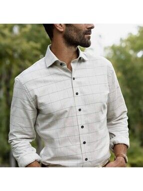 Ledbury Classic Fit Shirt 16.5 L Beige Windowpane Check